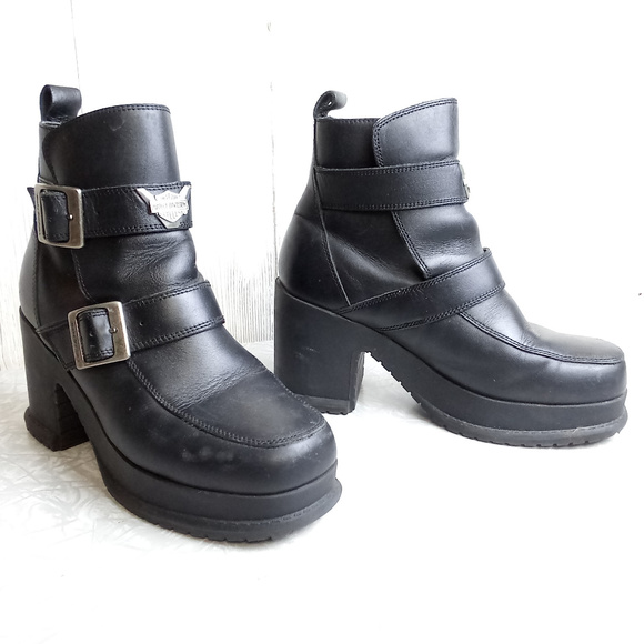 Harley-Davidson Shoes - Harley Davidson Heeled Black Leather Boots 3.25"